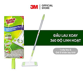 Cây lau nhà siêu tốc dùng khăn giấy thay thế Scotch-Brite 3M đa năng, xoay 360 độ, lấy sạch bụi và tóc mọi ngóc ngách