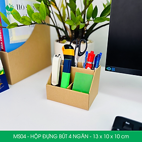 MS04 - Hộp đựng bút 4 ngăn đa năng bằng giấy carton - Kệ đựng bút để bàn