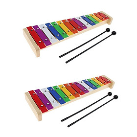 2 Pieces 15 Notes Kids Piano Toys Xylophone Colorful Toys Sound Brick Wood