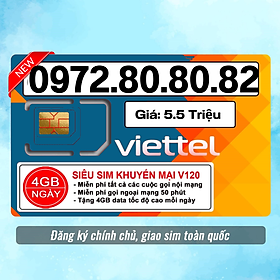 Sim Viettel số đẹp - Hàng chính hãng - 0972.80.80.82