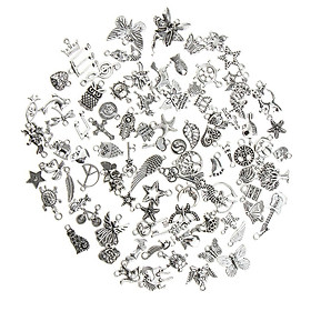 100 Pieces Bulk Antique Silver Mixed Style Pendant Jewelry Findings DIY Crafts