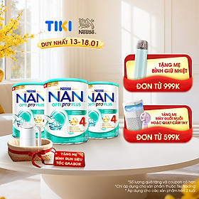 Bộ 3 lon Sữa bột Nestlé NAN OPTIPRO PLUS 4 800g/lon với 5HMO Giúp tiêu hóa tốt + Tăng cường đề kháng (Bé 2-6 tuổi) -Tặng Bình đun siêu tốc Gaabor