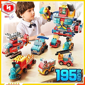 Đồ Chơi Xếp Hình Các Loại Xe Và Robot Biến Hình 195 Chi Tiết Loại To - Đồ Chơi Trẻ Em HT SYS - Đồ Chơi Lắp Ráp Duplo Biến Hình Robot