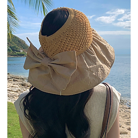Mũ rộng vành chống nắng chống tia UV tuyệt đối, nón nữ thắt nơ phong cách Hàn