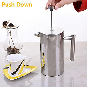 French Coffee Press Maker, Stainless Steel French Press Machine for Coffee Tea Camping Office, SIlver