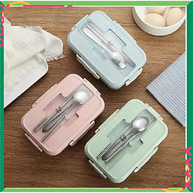 Mua HỘP CƠM LÚA MẠCH 1 tầng 3 NGĂN KÈM ĐŨA THÌA INOX