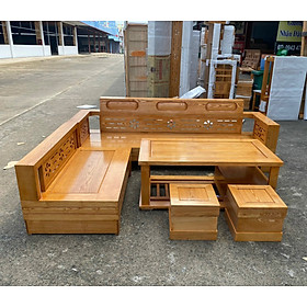 Mua Bộ sofa góc L Gỗ Sồi Mặt liền. Bàn ghế sofa hiện đại hoa thủy gỗ sồi nga 5 món