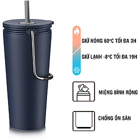 Bình giữ nhiệt có ống hút Lock&amp;Lock Bucket Tumbler with Straw LHC4268NVY - Màu
