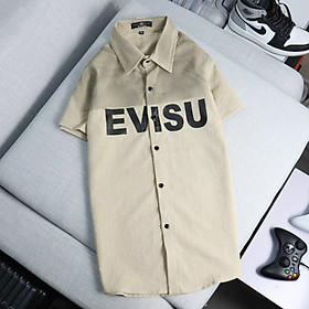 Mua Áo sơ mi nam vải đũi tay ngắn in EVISU phong cách Hàn quốc. - Be ...