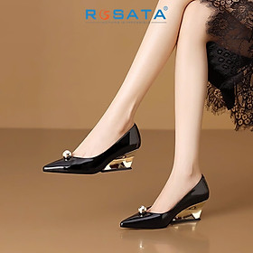 Giày nữ đế xuồng, mũi nhọn, da bóng ROSATA RO689 - 6p - Đen, Be - BKSTORE