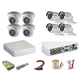 Trọn bộ 8 camera Hikvision 2.0 Megapixel - Hàng chính hãng