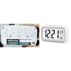 Đồng hồ led để bàn báo thức điện tử LCD đa chức năng cảm biến đèn nền ban đêm, nhiệt độ thời gian, lịch ngày tháng