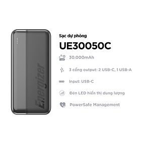 Mua Sạc dự phòng Energizer 30 000mAh/3.7V Li-Polymer UE30050C - Hàng chính hãng bảo hành 2 năm 1 đổi 1