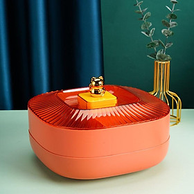 Mua Khay đựng mứt Tết 2 tầng 26cm nắp hình mèo thần tài mạ vàng đẹp mắt - Hàng loại 1