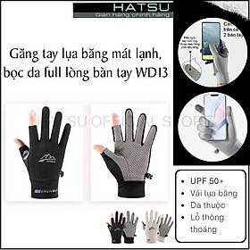 Găng tay cắt 2 ngón lụa băng mát lạnh, bọc da full lòng bàn tay WD13 - Găng tay đi phượt, tập gym, thể thao - Đen