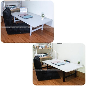 Combo bàn và ghế ngồi bệt gấp gọn lắp sẵn , bàn laptop gỗ ngồi làm việc và ghế tatami - Trắng 1m + ghế đen