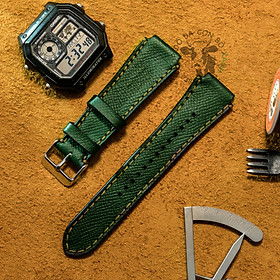 Dây da đồng hồ dành cho Casio Ae1200 - seiko size 18mm Handmade (Tặng kèm khoá + cây thay dây )
