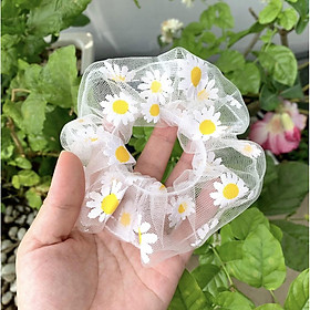 Cột tóc scrunchies voan lưới hoa cúc
