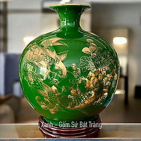 Bình Hút Lộc Song Ngư Vọng Nguyệt RỒNG VIỆT màu xanh lá, hợp mệnh Hỏa và Mộc, mang lại tài lộc