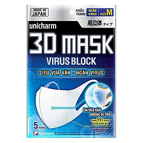 Khẩu Trang Unicharm 3D Mask Virus Block Ngăn Virus (Gói)