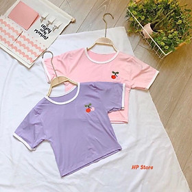 Áo Thun Nữ Tím Thêu Hình Cherry Xinh