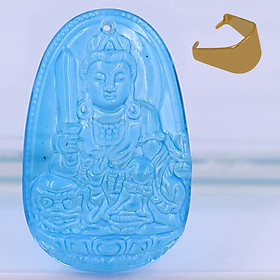 [Tuổi Mão] Mặt Dây Chuyền Phật Văn Thù Bồ Tát Đá Pha Lê Xanh Lam Size Nhỏ 3.6cm - Tặng Kèm Móc Inox - Phong Thủy 868 - May Mắn - Bình An