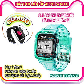 Dây Đeo liền ốp cho Apple Watch size 38/40/42/44mm TPU trong suốt 2 khóa gài_Xanh Lá Trong (tặng dán KCL theo size)