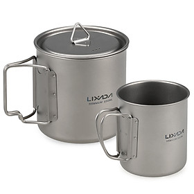 Lixada Ultralight Titanium Cup Outdoor Portable 2PCS Cup Set 550ml 350ml Camping Picnic Water Cup Mug with Foldable