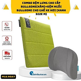 Combo Đệm Lưng Cao Cấp Bullsone(Xám)+Đệm Ngồi Bullsone cho Ghế Ô Tô, Xe Hơi (Xanh size M) 