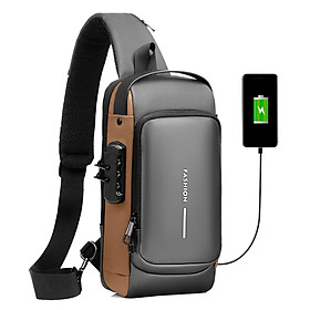 Men Sling Bag Pack with Lock Waterproof Anti-theft Chest Bag with USB Charging Port Shoulder Bag Crossbody Backpack