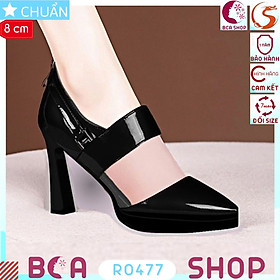Giày cao gót nữ màu đen 8p RO477 ROSATA tại BCASHOP phối nhựa trong cao cấp ở giữa thười trang, dây kéo phía đen