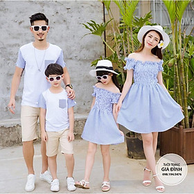 Set gia đình váy trễ vai bèo ngực - Đồ gia đình Set gia đình váy trễ vai bèo ngực - Đồ gia đình