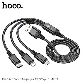 Dây sạc đa năng 3 đầu X76 sạc tất cả các dòng máy 3 trong 1 tiện lợi, Dây dài 1m dòng 2A dây dù chống đứt chống rối siêu bền - Hàng Chính Hãng - Màu Đen