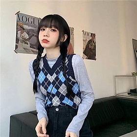 Áo Vest len Kẻ Sọc Caro Croptop Thời Trang Cho Nữ 08