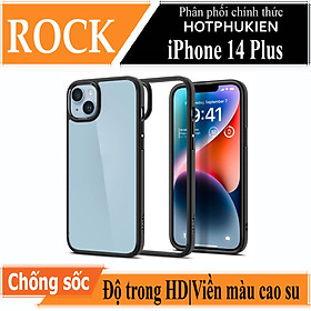 Ốp lưng chống sốc viền cao su cho iPhone 14 Plus (6.7 inch) thiết kế mặt lưng trong suốt Hiệu Rock hybrid Protective Case (độ đàn hồi cao, bảo vệ toàn diện, tản nhiệt tốt) - hàng nhập khẩu - Đen