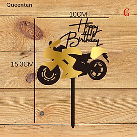Mua Queenten Car Motorcycle Happy Birthday Cake Topper Acrylic Gold Motorbike Cupcake Topper QT