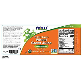 Bột Nước Ép Cỏ Lúa Mì Hữu Cơ Now Wheat Grass Juice Powder None-GMO (4-Ounce)