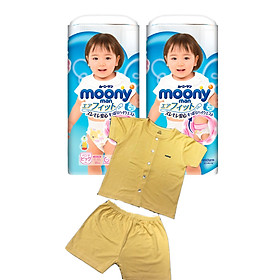Combo 2 gói tã quần Moony cao cấp size M58/L44/XL38/XXL26 tặng bộ quần áo Nous và đồ chơi Toys House