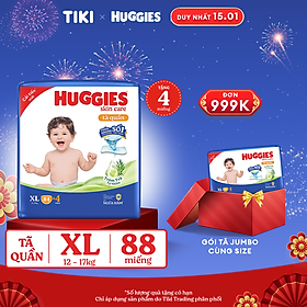 Tã/bỉm quần Huggies Skin Care Mega Jumbo XL84+4 miếng với tràm trà dịu da