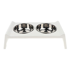 STAINLESS STEEL PET FEEDING BOWL DUAL DINER DOG CAT FOOD STATION WATER DISH