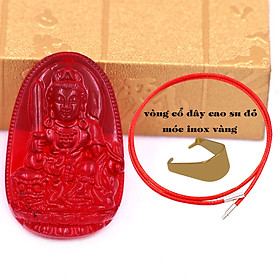 Mặt Phật Văn thù pha lê đỏ 3.6 cm kèm móc và vòng cổ dây cao su đỏ, Mặt Phật bản mệnh
