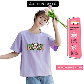 Áo Thun Tay Lỡ Tigger Form Rộng Unisex Áo Phông Nam Nữ Trẻ Trung Dáng Hàn Quốc Nhiều Màu Nổi Bật - Babi Trendy ATIN85