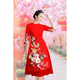 Áo dài cách tân lụa hoa đào 3d - ad23