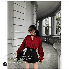 Sơ mi kute đẹp siêu hot đây ạ Áo sơ mi lụa chocker nơ tay nhiều màu _