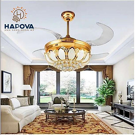 Mua Quạt trần đèn  quạt đèn trần dấu cánh trang trí phòng khách Cánh Sen HAPOVA PERVI 8015 Động cơ 6 số + Tặng kèm điều khiển từ xa Hàng chính hãng