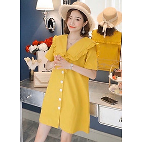 ĐẦM SUÔNG VÀNG CỔ BẺ NÚT TRẮNG 26DS003