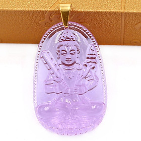 Mặt dây chuyền Hư Không Tạng Bồ Tát pha lê tím 5cm - phật bản mệnh tuổi Sửu, Dần - Móc inox