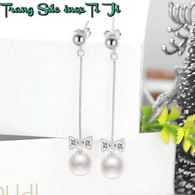 Bông tai nữ inox tòn ten kiểu nơ ngọc trai cực xinh