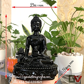 Tượng đá Phật Dược Sư Lưu Ly Quang ngồi tòa sen - Cao 16cm - Màu đen