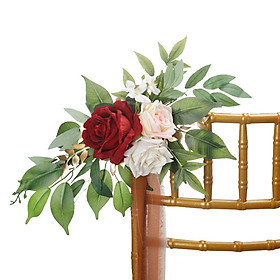 Aisle Chair Back Flower Benches Floral with Ribbons Rose Flower Handmade Silk Accessories Decor for Wedding Holiday Banquet Party Landscaping